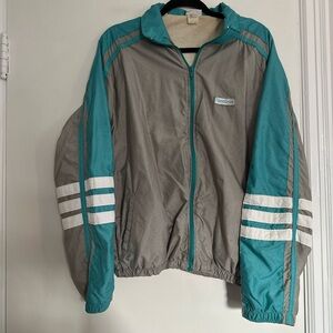 Vintage 80s Mens Sz: L Reebok Track Jacket Windbreaker Full Zip Gray & Teal.
